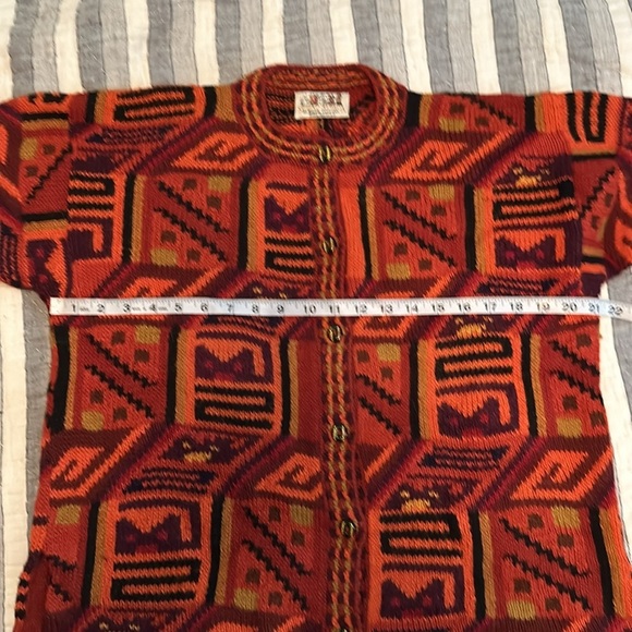 Sumac Alpaca by Perez Southwestern Cardigan Sweater, Large, Orange Red - Picture 8 of 10